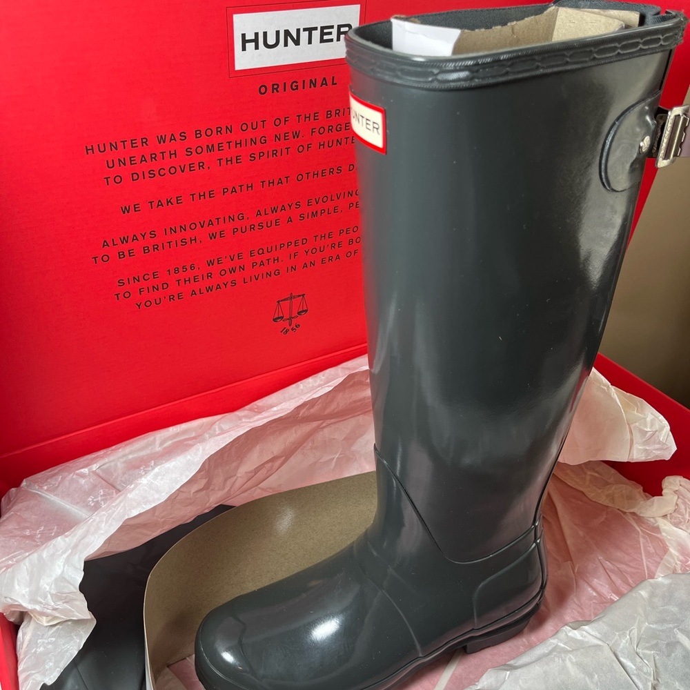Hunter Glossy Tall Rain Boots in Dark Gray